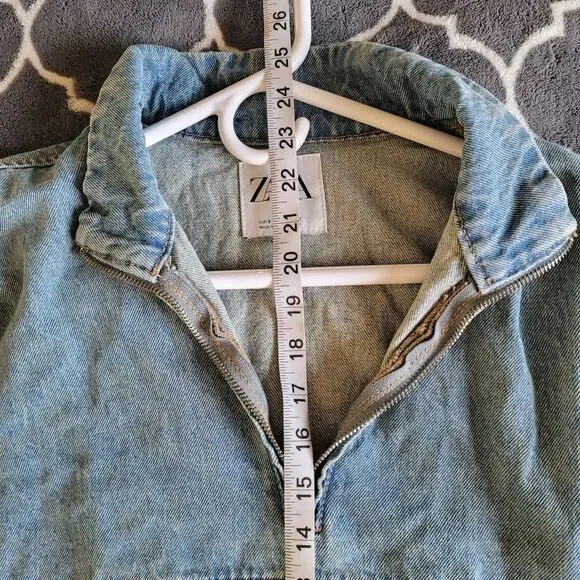 ZARA Womens Pullover Half Zip Collared Denim Jacket Size Small Blue Oversized - Picture 5 of 8